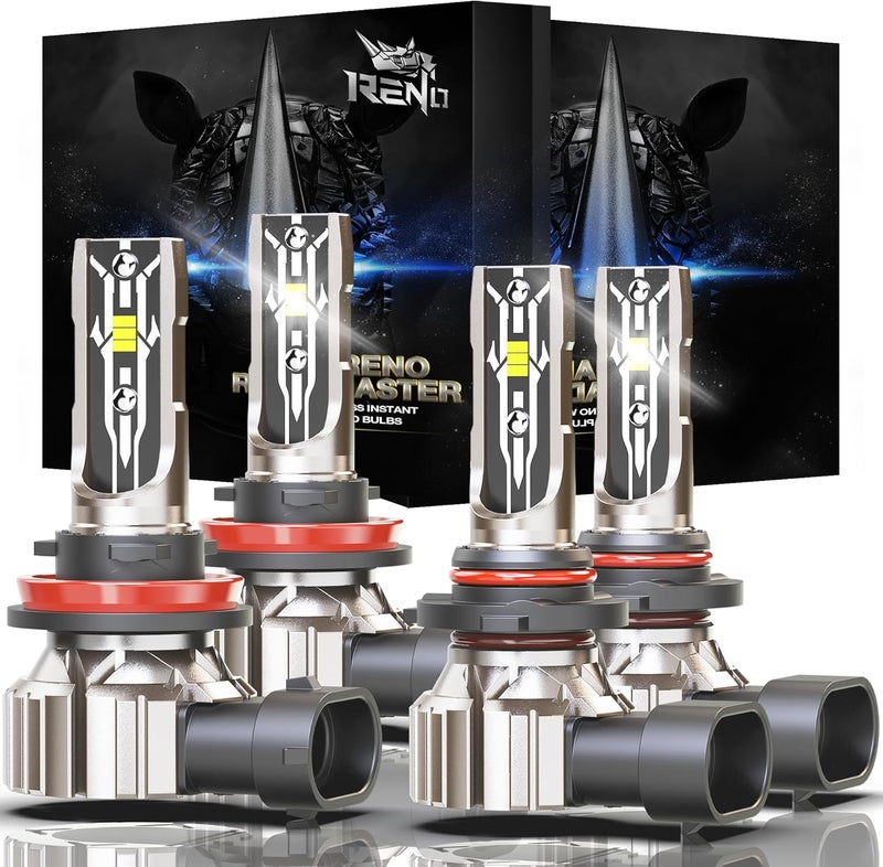 Reno H11+9005 Bulbs Combo, H9 H8 HB3 off-Road Use or Fog Bulbs, 6500k White Non-Polarity Plug and Play, Pack of 4 - Image 1